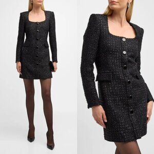 NWOT Veronica Beard Rino Tweed Mini Dress Black Size 2 Button Front Square Neck
